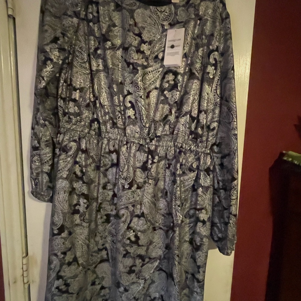 MICHAEL Michael Kors Black and Silver Patterned Dress